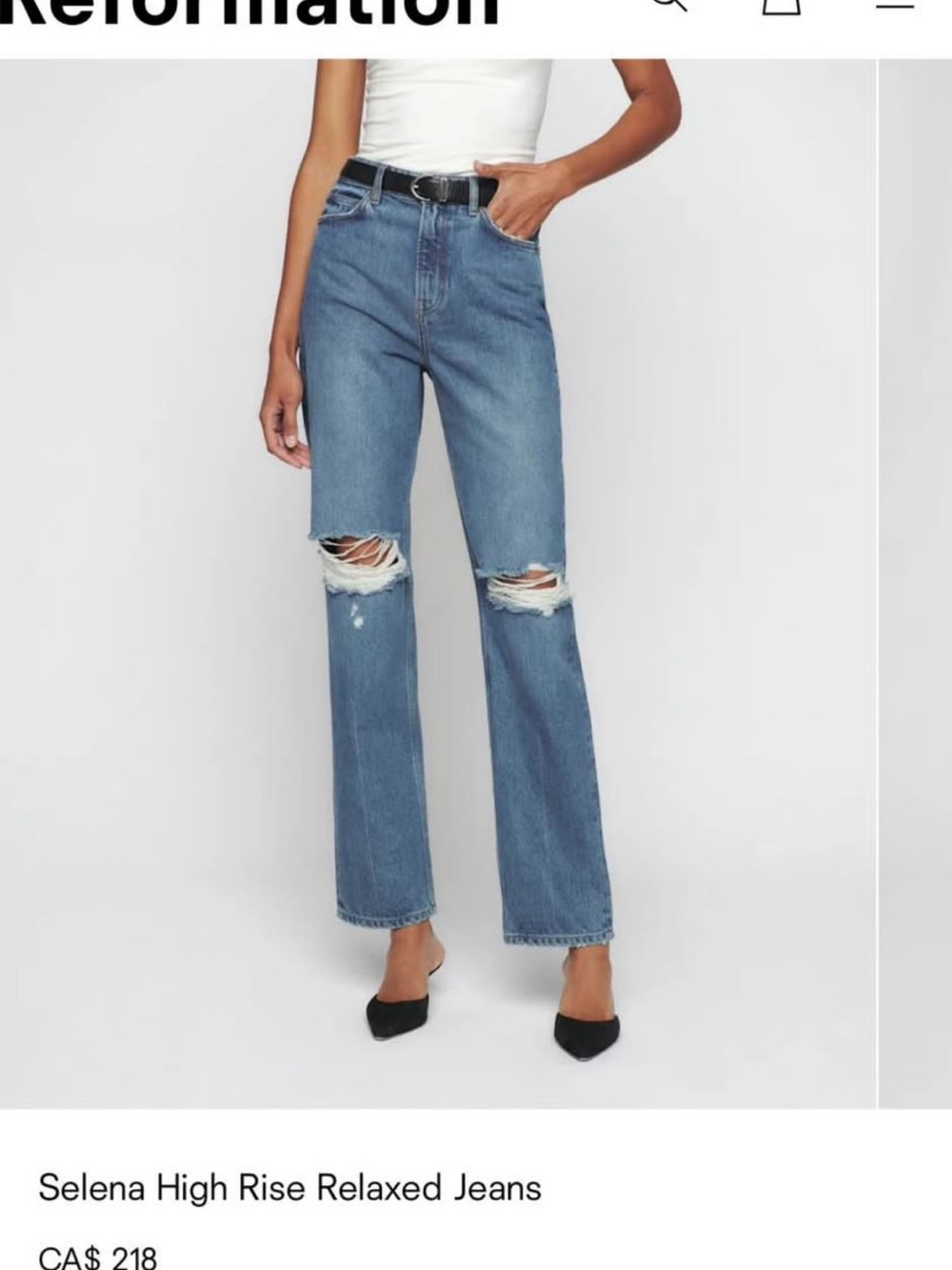 Reformation Selena High-Rise Ripped Jeans - Light Blue
